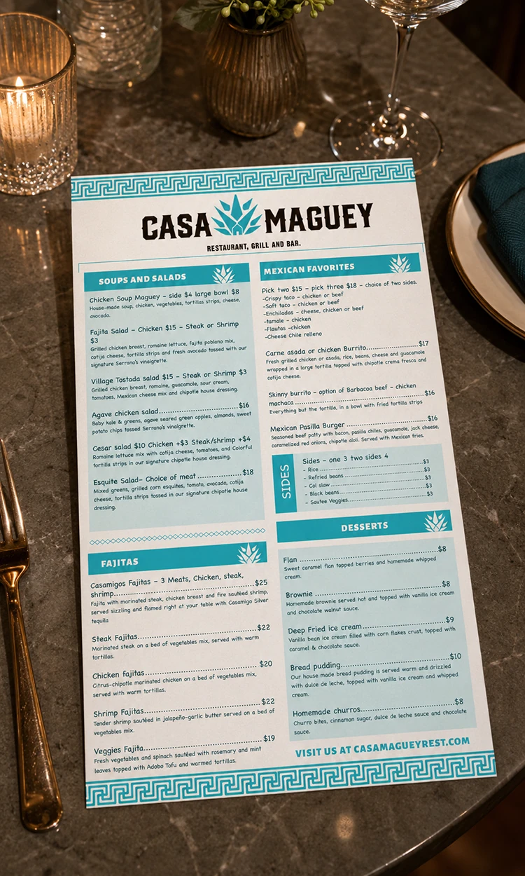Casa Maguey: Menu design