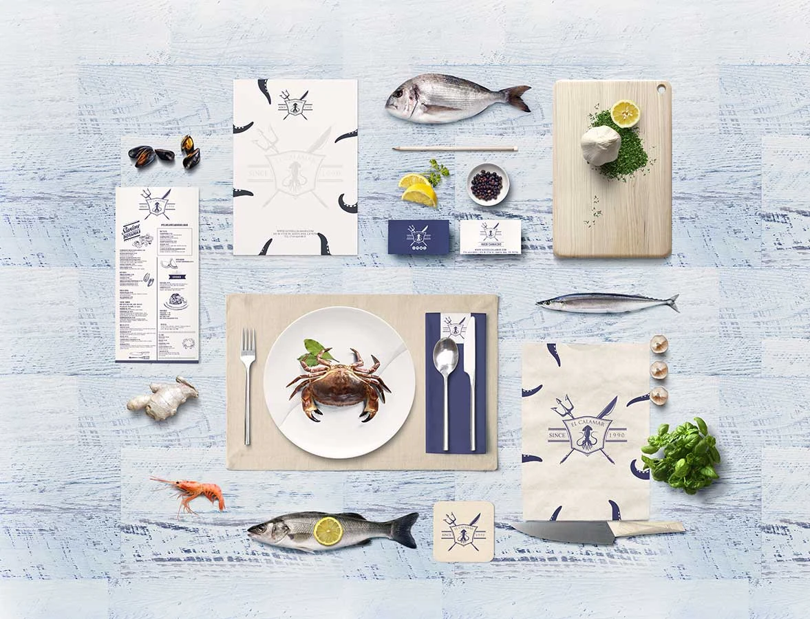El Calamar coordinated restaurant branding and printed materials