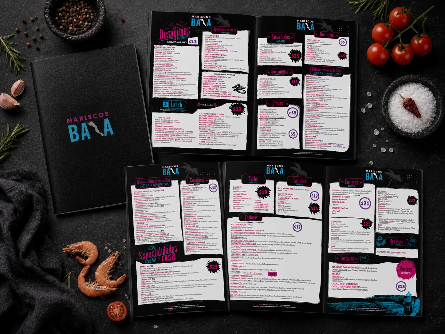 Mariscos Baja: Branding & menu design