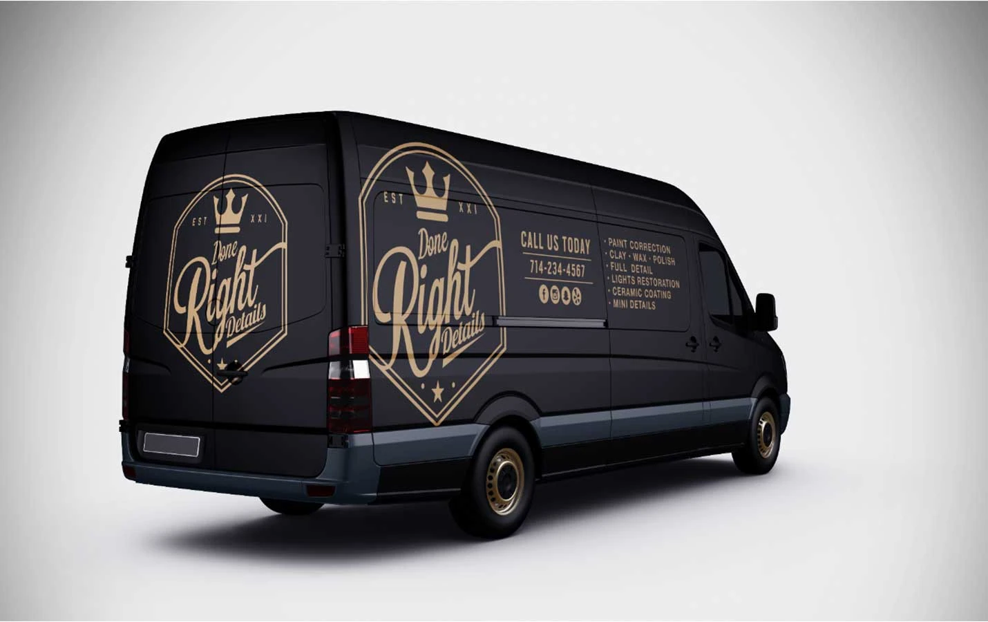 Done Right Details black and gold commercial van wrap