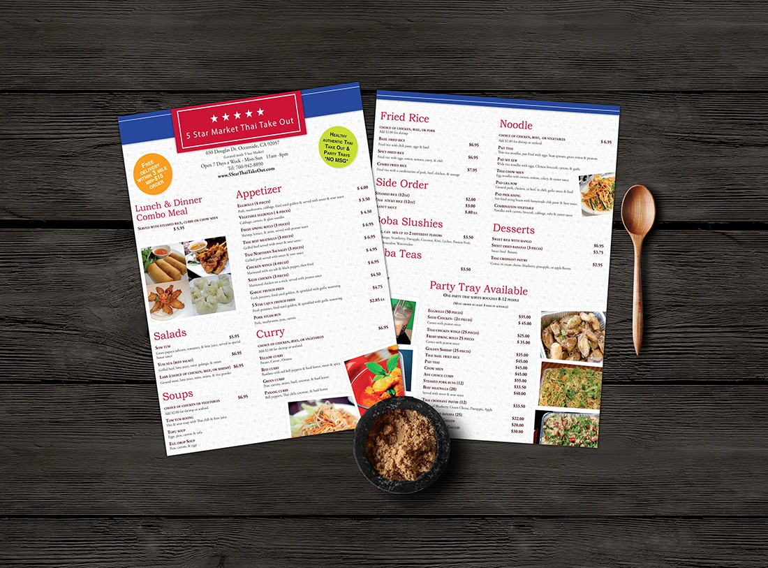5 Star Thai: Menu design